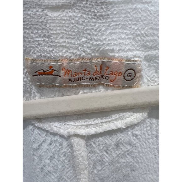 Manta Del Lago Embroidered Wrap Dress Womens Large Short Sleeve Cream Minimalist - Picture 4 of 9